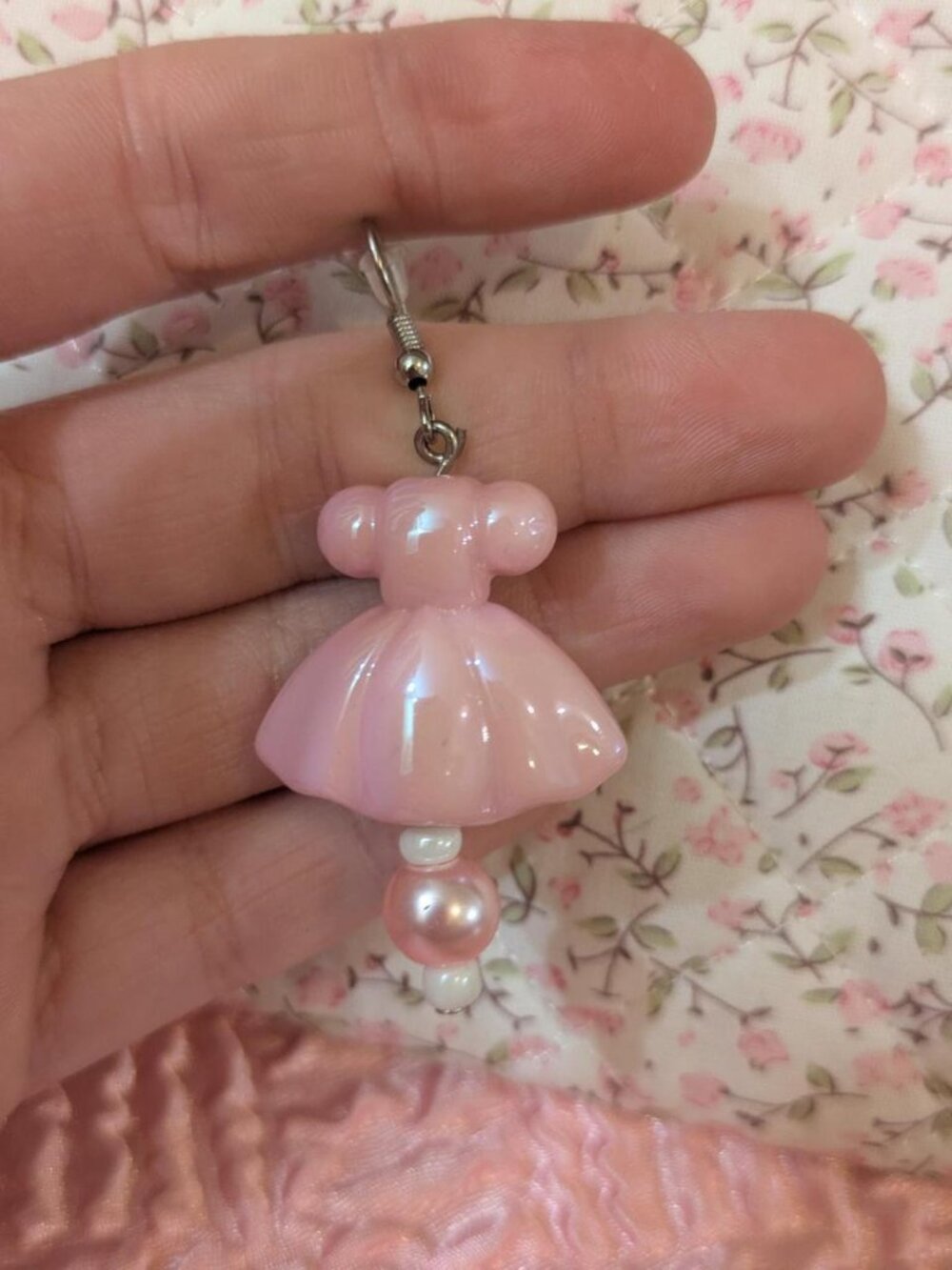 handmade pink puffy princess dress cute whimsical dangle earrings
